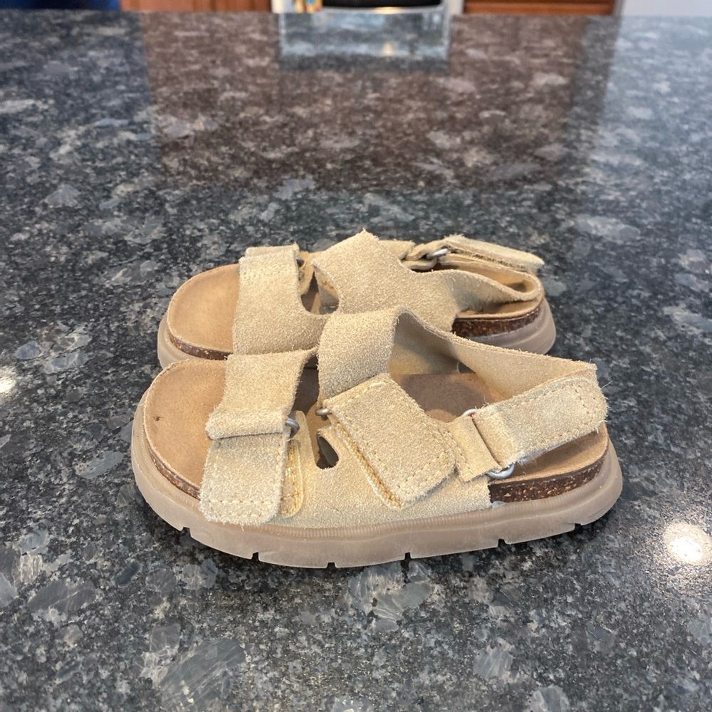 Zara Kids Sandy Brown Strap Leather Sandals Summer Casual Dress Up Size EU 21